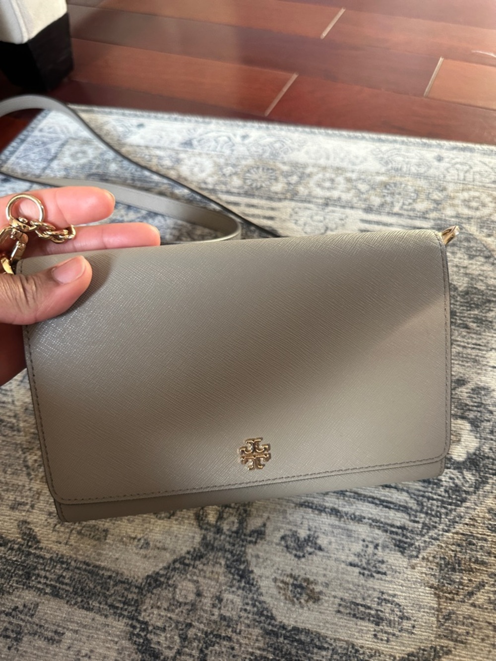Tory Burch Taupe Crossbody with Gold Logo